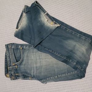 Low Rise Distressed Boot Cut Blue Jeans